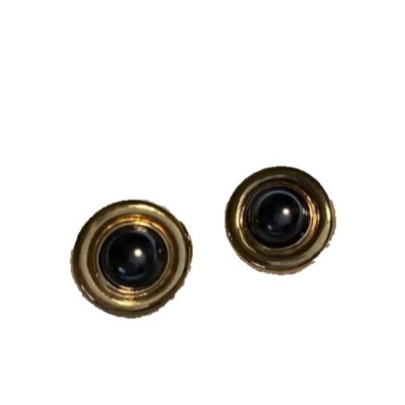 Carolee Vntg Retro Glam Goldtone w/Charcoal Stone Button Clip-On Earrings - Picture 3 of 3